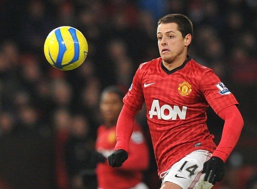 Manchester United's Javier Hernandez chases the ball at Old Trafford on January 16, 2013